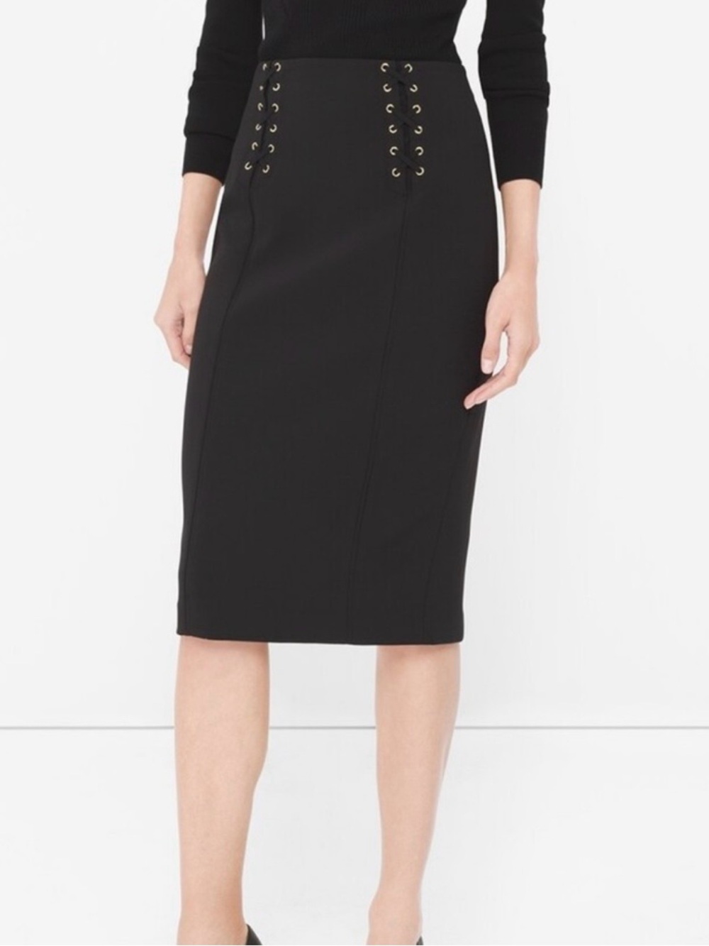 White House Black Market Black Lace-Up Pencil Skirt Size 8 - Picture 2 of 10